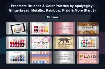 Procreate Brushes & Color Palettes by opalyagley: Gingerbread, Metallic, Rainbow, Plaid & More (Part 2)