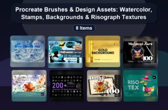 Procreate Brushes & Design Assets: Watercolor, Stamps, Backgrounds & Risograph Textures