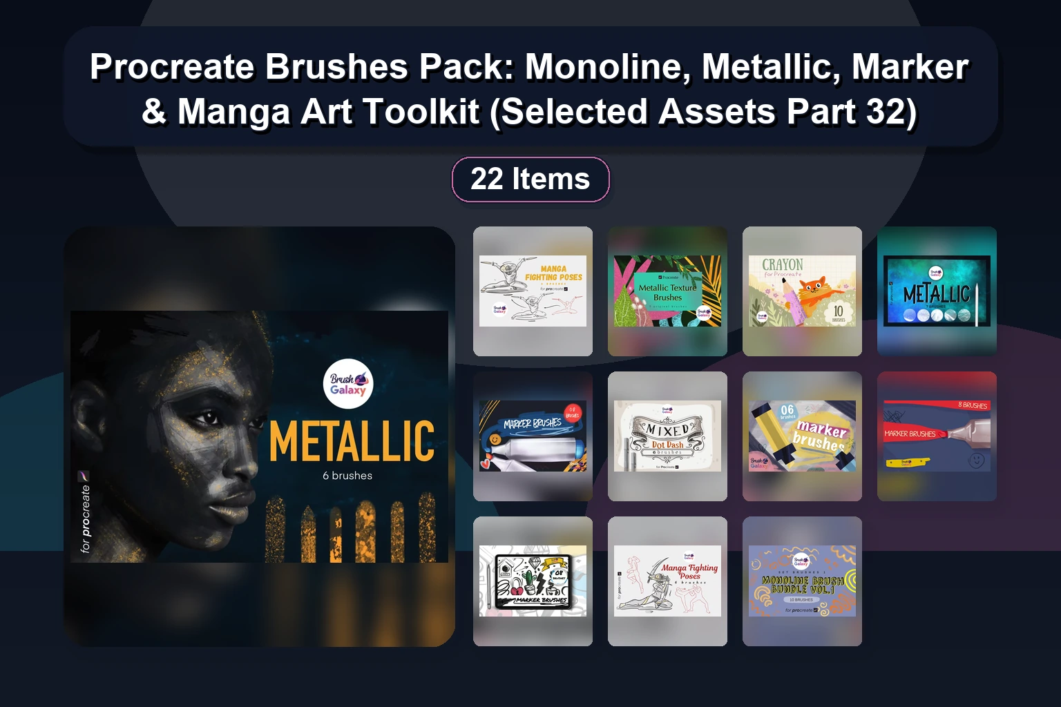 Procreate Line Art, Tattoo, Hairstyle & Floral Stamp Brush Sets – Selected Assets Part 33