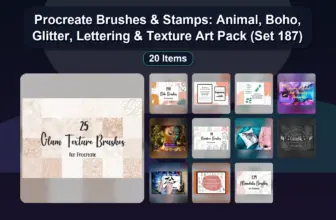Procreate Brushes & Stamps: Animal, Boho, Glitter, Lettering & Texture Art Pack (Set 187)