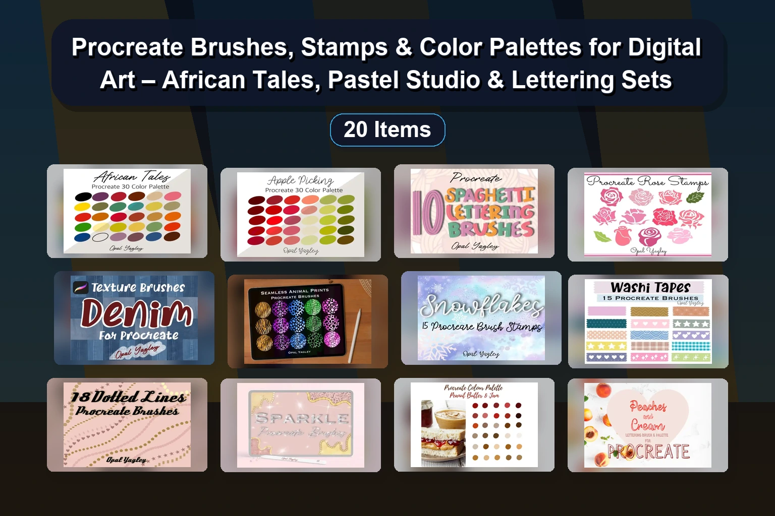 Procreate Brushes, Stamps & Color Palettes for Digital Art – African Tales, Pastel Studio & Lettering Sets