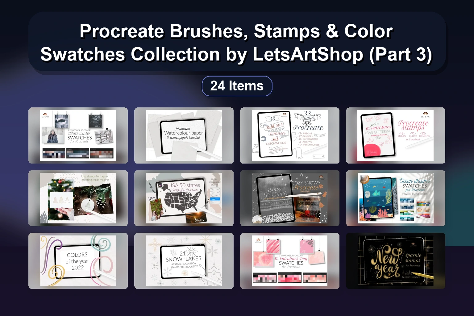 Procreate Brushes & Stamps by LetsArtShop: Cartoon Eyes, Christmas Gnomes, Denim Textures & More (Part 2)