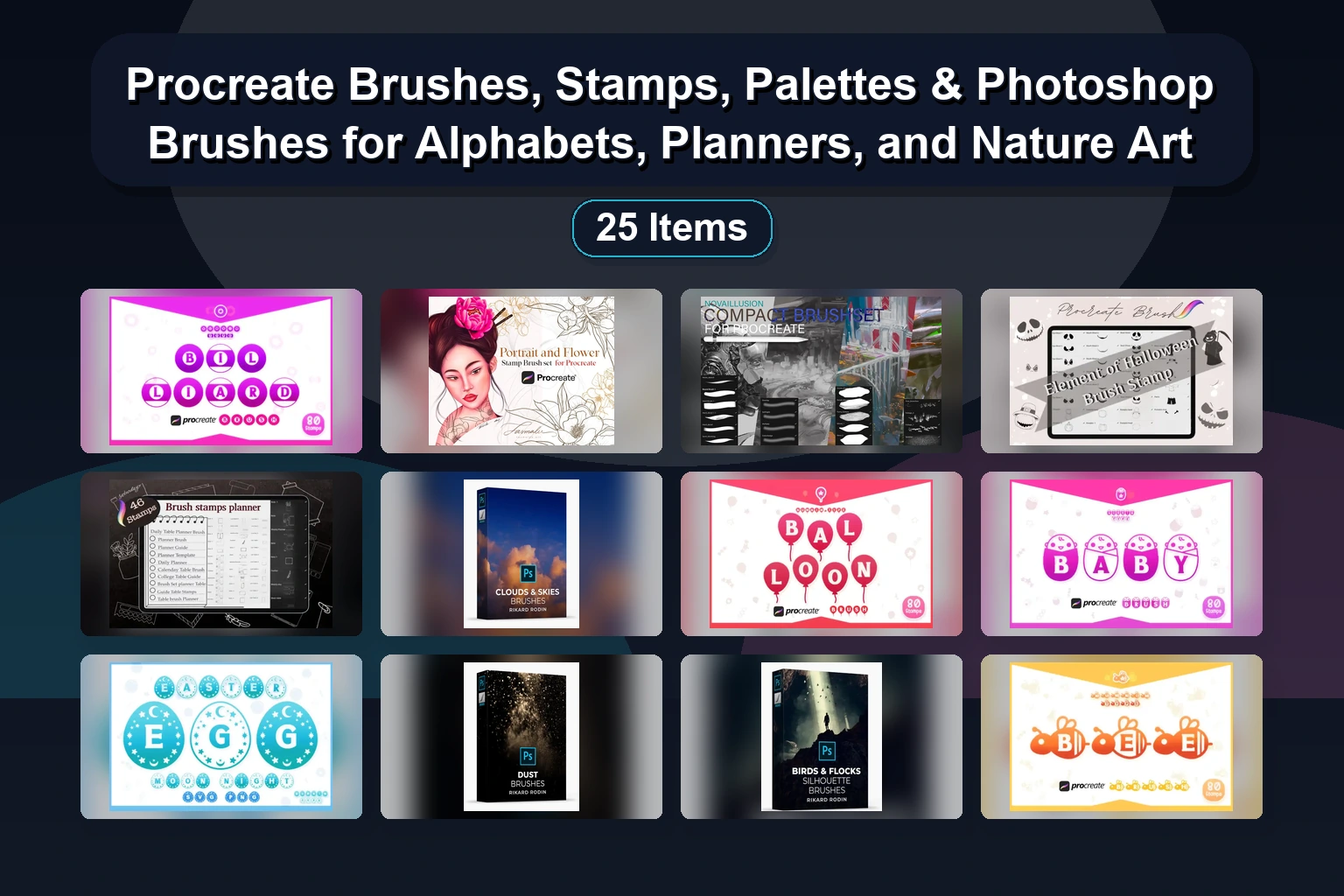 Elevate Your iPad Art: 15 Procreate Brush & Stamp Packs & Color Palettes in Selected Assets Part 184