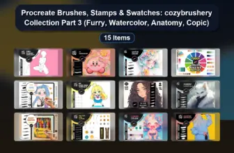 Procreate Brushes, Stamps & Swatches: cozybrushery Collection Part 3 (Furry, Watercolor, Anatomy, Copic)
