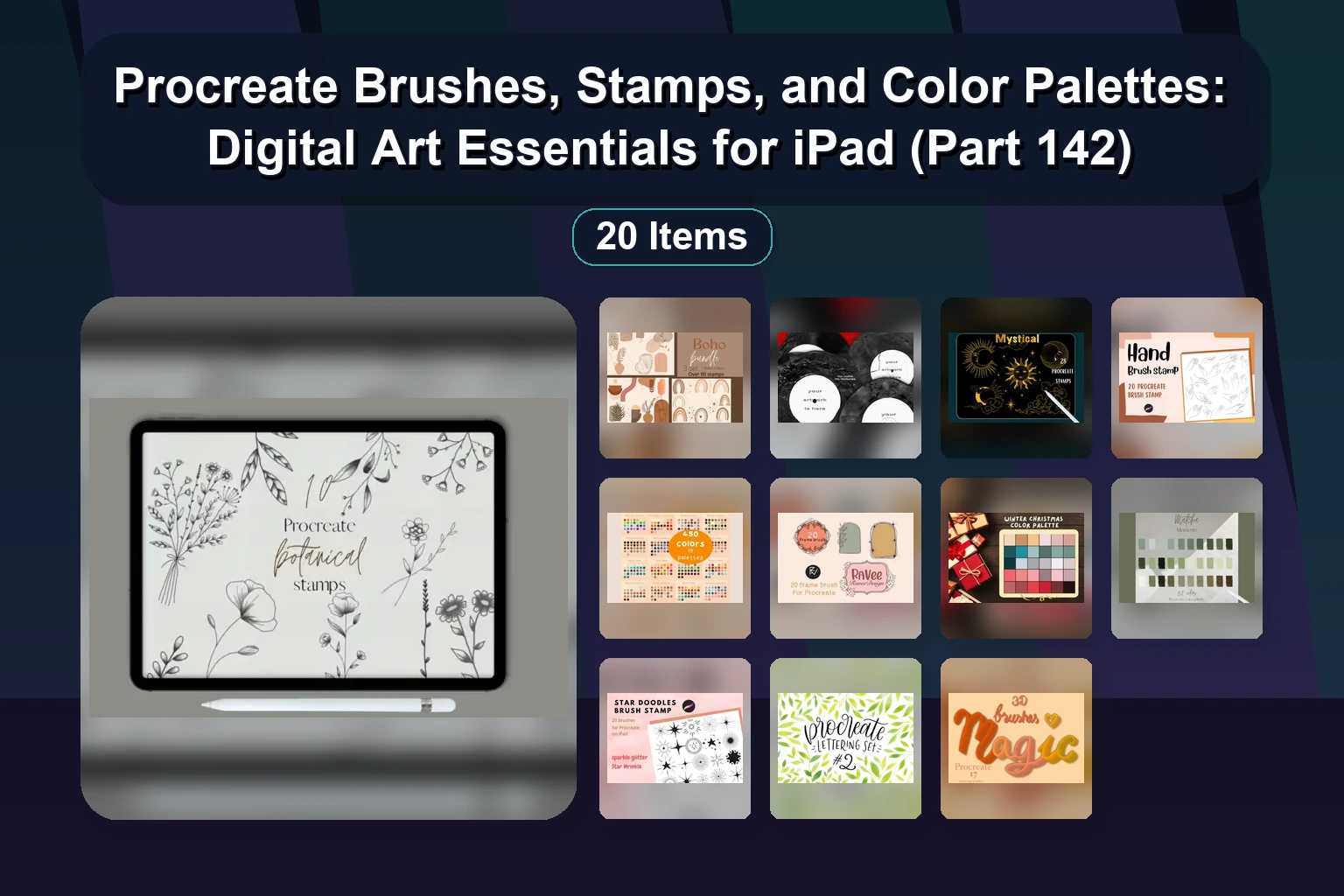 20 Procreate Brushes, Stamps & Color Palettes for Portrait, Sketch & Boho Art