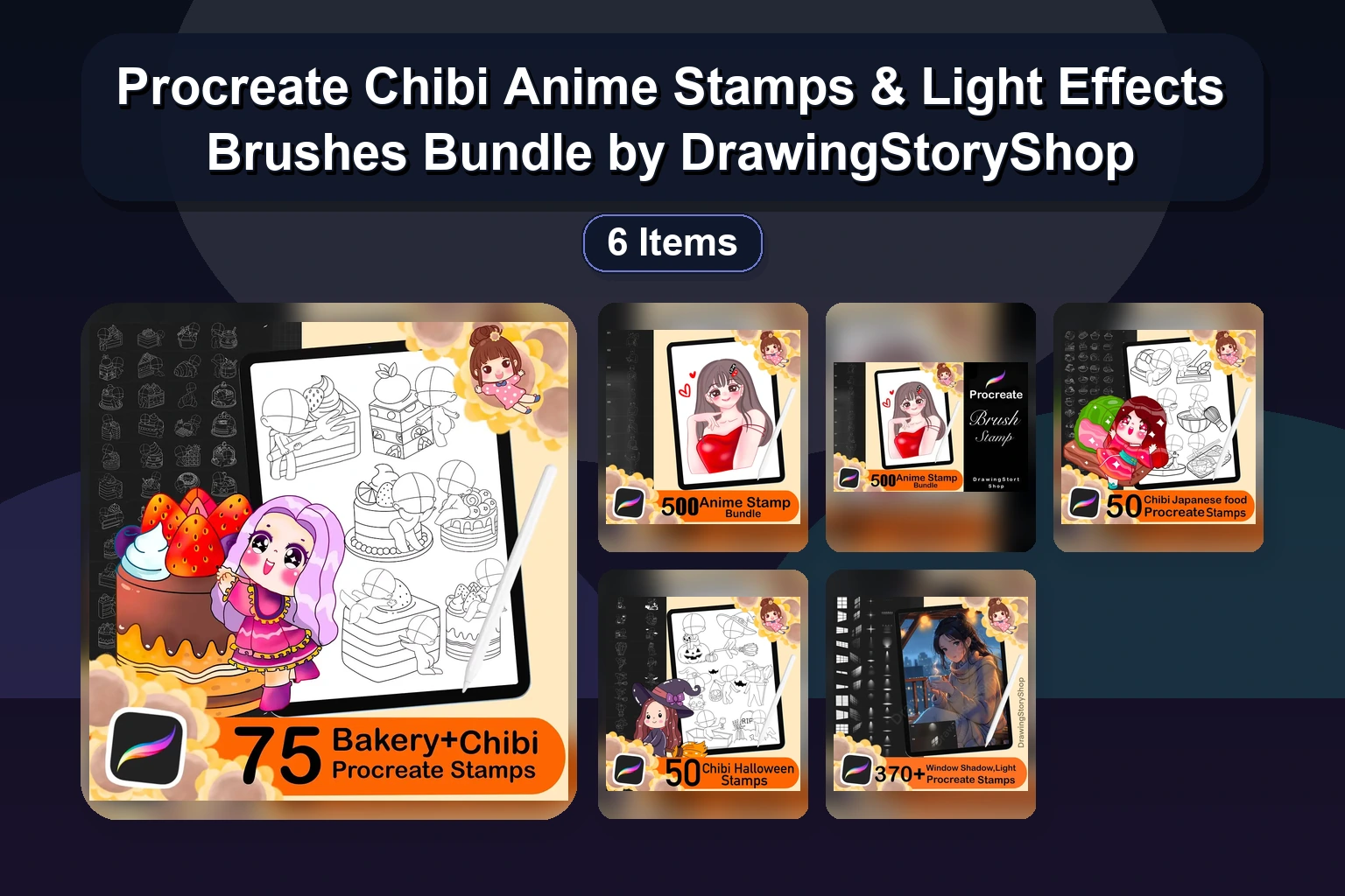 Procreate 可爱动漫印章与光影效果画笔套装 —— 来自 DrawingStoryShop