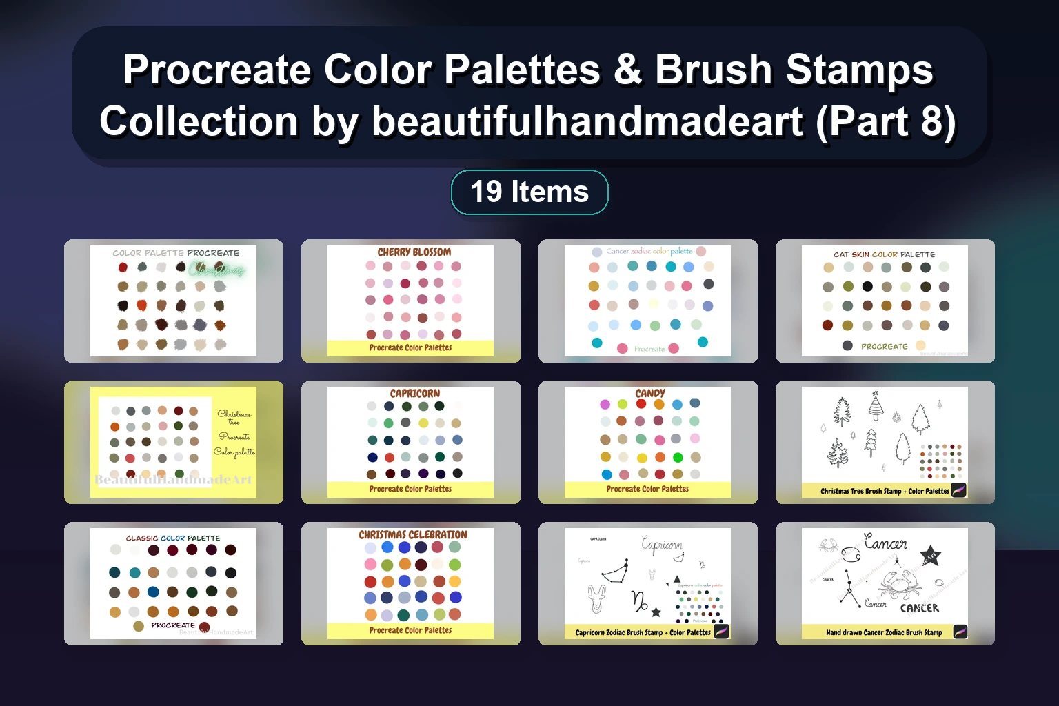 Beautifulhandmadeart Procreate Collection Part 7: Color Palettes & Brush Stamps for iPad