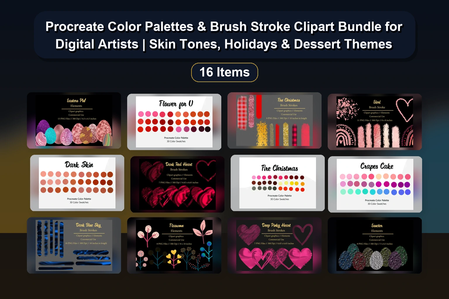 Procreate Brush Stamps & Brush Stroke Clipart Elements: Selected Assets Part 170 for Digital Art & Design