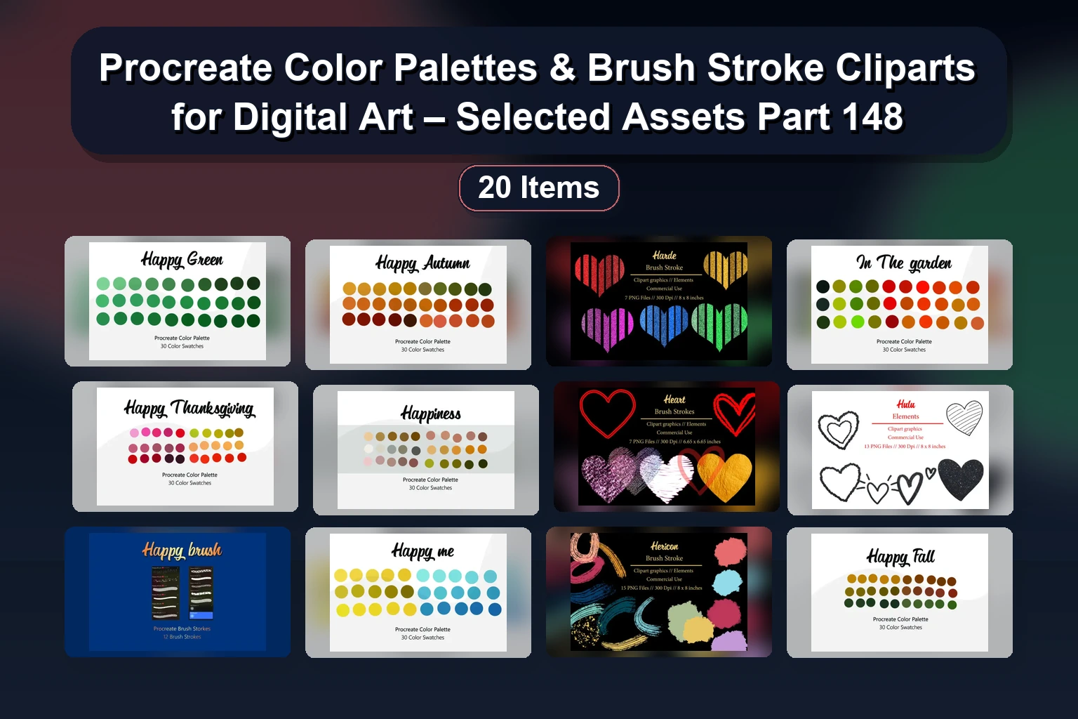 Procreate Color Palettes & Brush Stroke Cliparts for Digital Art – Selected Assets Part 148