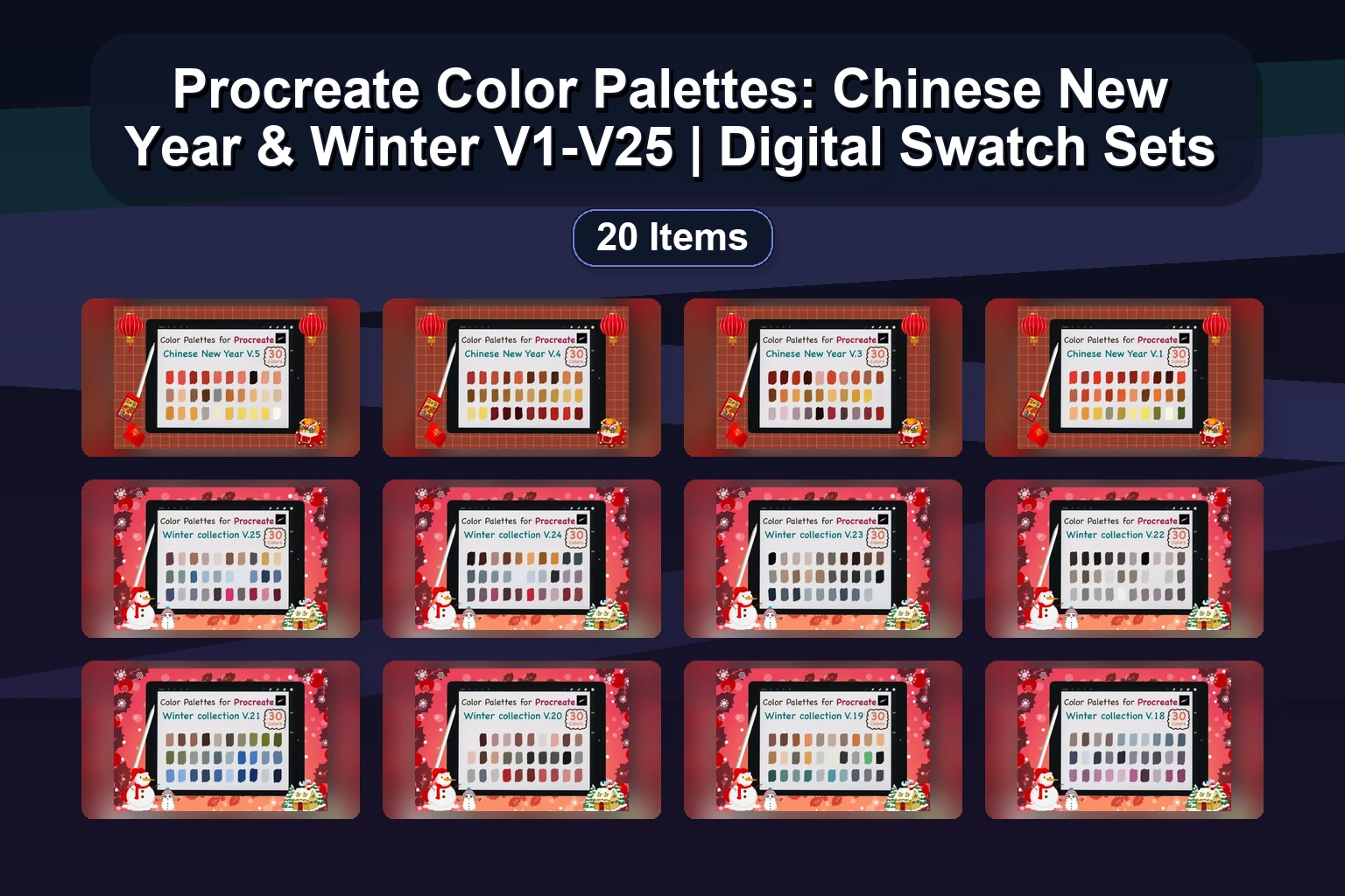 20+ Procreate Brushes & Color Palettes: Galaxy, Watercolor, Stamps & Festive Themes for Digital Art