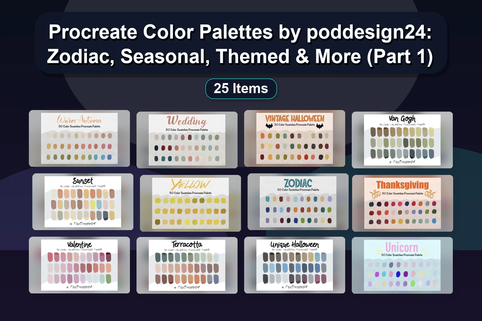 Procreate Color Palettes by poddesign24: Zodiac, Seasonal, Themed & More (Part 1)