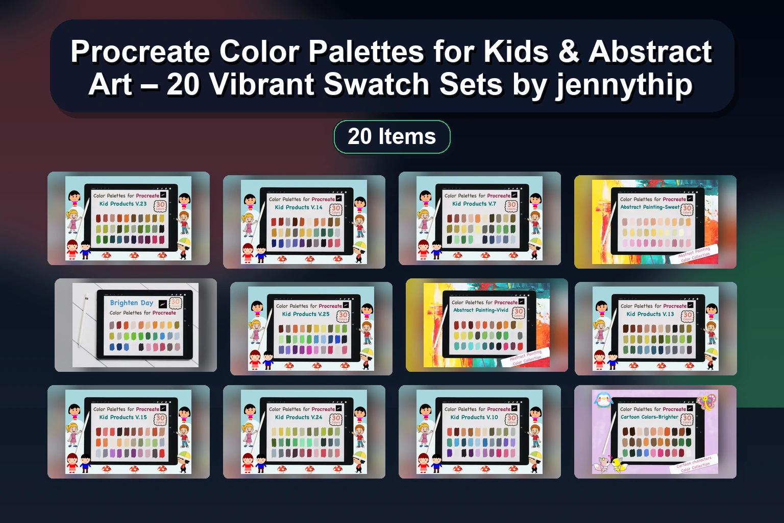 Vibrant Procreate Color Palettes for Abstract Art & Kid Projects (224) – jennythip Collection