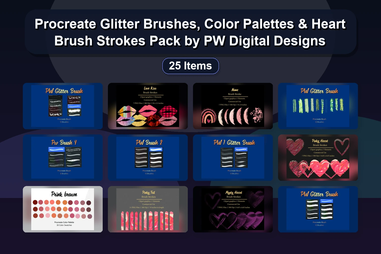 Procreate Brush Strokes, Color Palettes & Clipart – Golden, Foil & Greenery Digital Art Assets