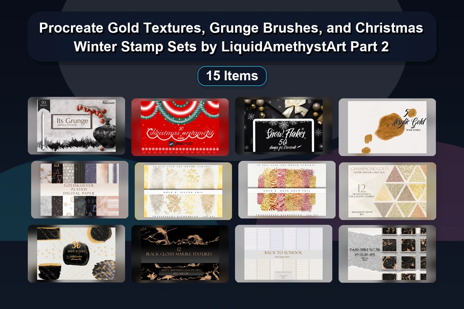 Procreate Gold Textures, Grunge Brushes, and Christmas Winter Stamp Sets by LiquidAmethystArt Part 2 Procreate Gold Textures Grunge Brushes and Christmas Winter collage aec87006 1781887389