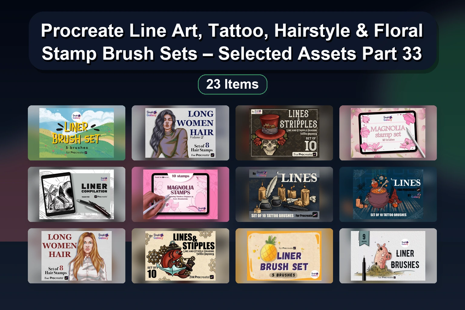 23 Procreate Ink & Lettering Brush Sets for Digital Art & Tattoo Styles