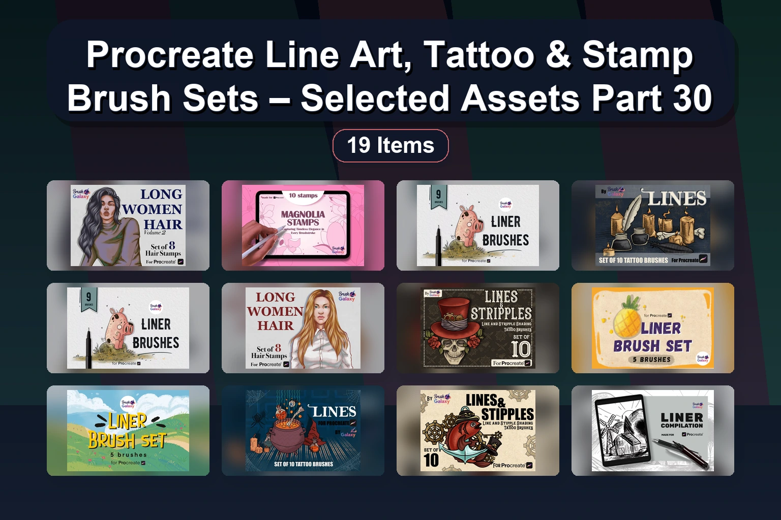 Procreate Inking, Lettering & Retro Pattern Brushes for Digital Art