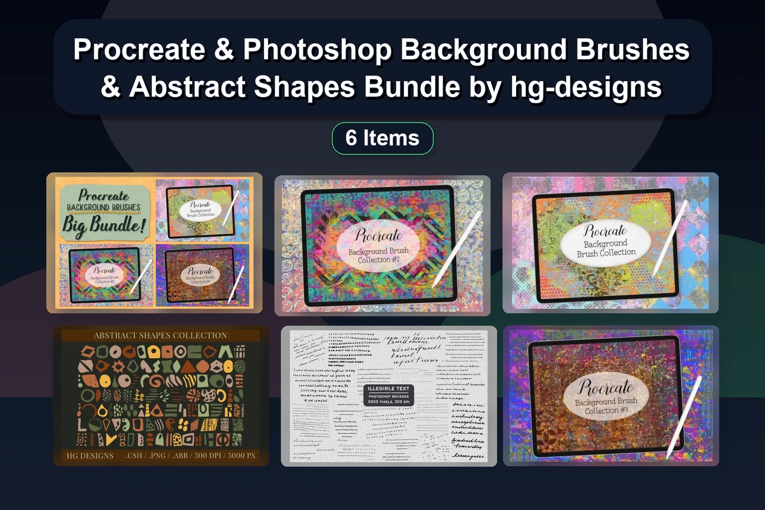Procreate & Photoshop Background Brushes & Abstract Shapes Bundle by hg-designs