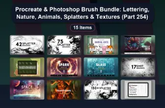 Procreate & Photoshop Brush Bundle: Lettering, Nature, Animals, Splatters & Textures (Part 254)