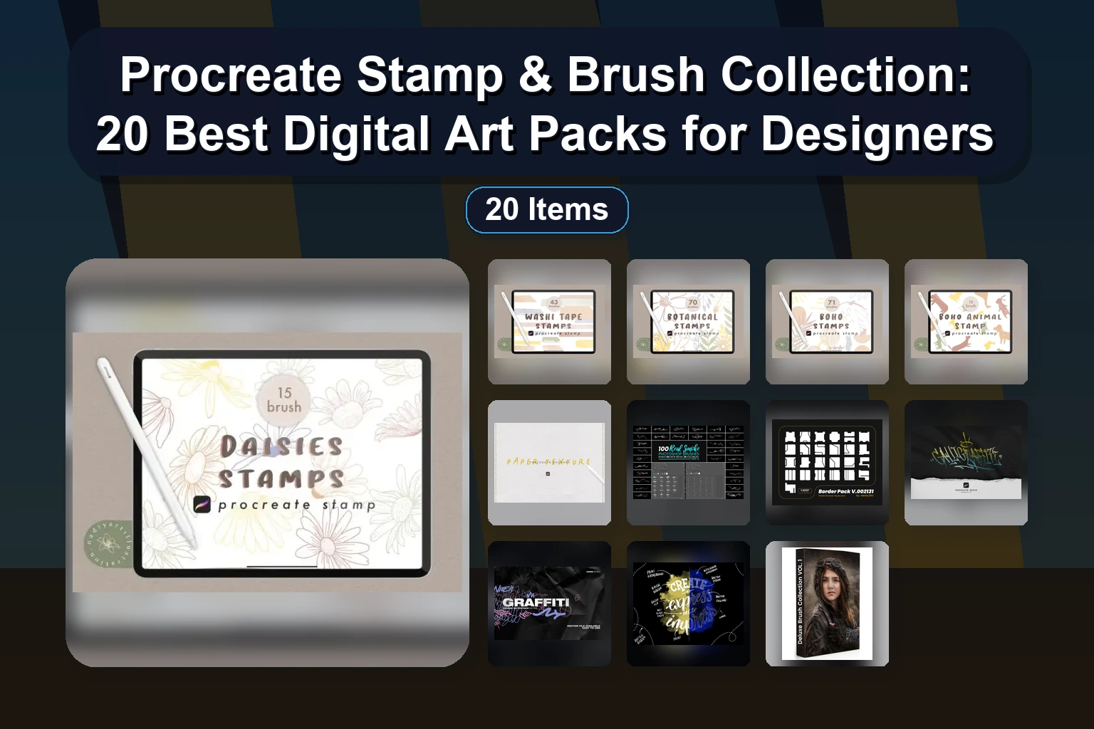 20 Procreate Brush Sets & Digital Assets for Textures, Stamps, and Design Effects