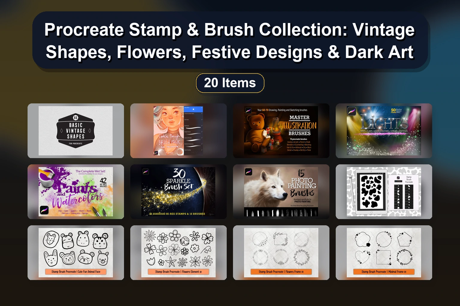 20 Procreate Brush Sets & Digital Assets for Textures, Stamps, and Design Effects