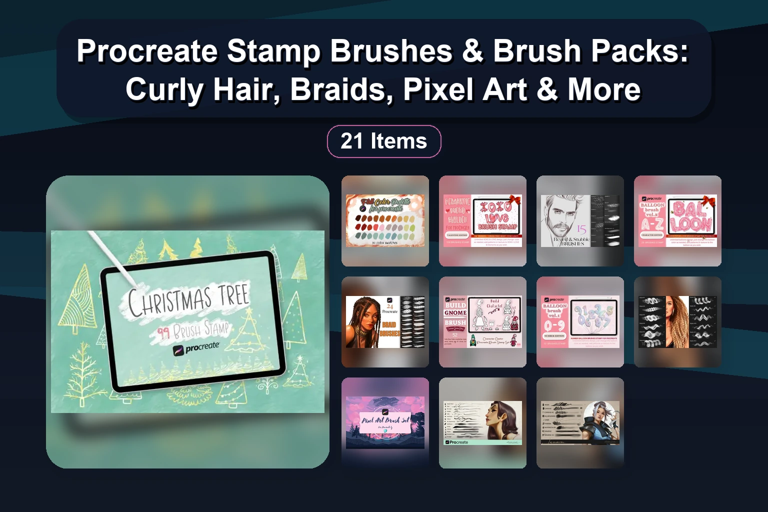 Procreate Stamp Brushes & Brush Packs: Curly Hair, Braids, Pixel Art & More
