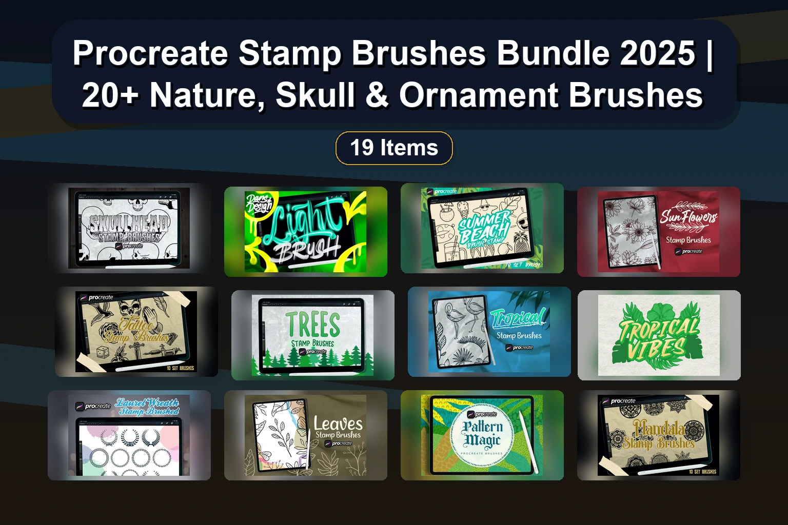 Procreate Brushes, Stamps & Grids: Valentine, Halloween, Jurassic & Texture Art Assets (Part 120)