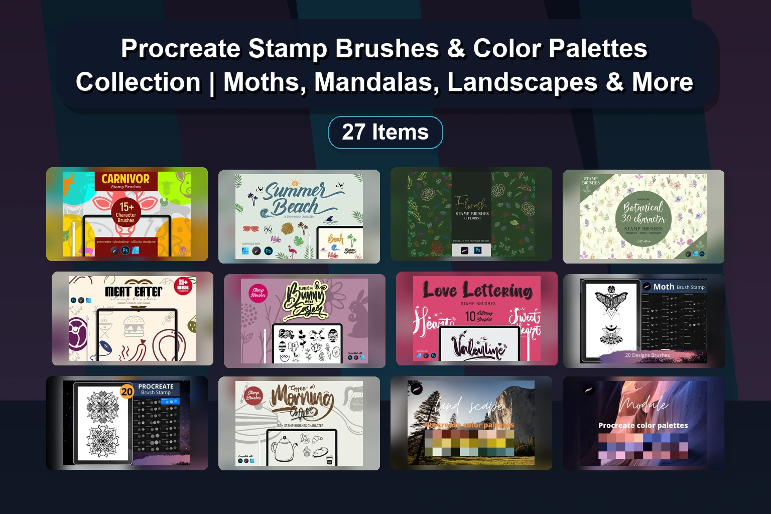 Procreate Brush & Stamp Mega Kit: Moodboards, Textures & Christmas Assets (Part 108)