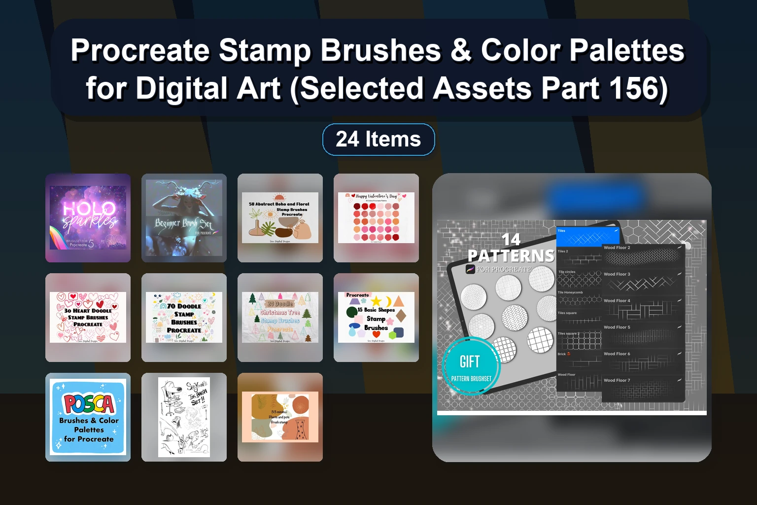24 Procreate & Photoshop Brushes, Stamps & Palettes: Botanical, Boho & Summer Art Assets