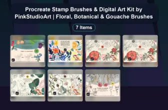Procreate Stamp Brushes & Digital Art Kit by PinkStudioArt | Floral, Botanical & Gouache Brushes