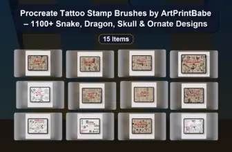 Procreate Tattoo Stamp Brushes by ArtPrintBabe – 1100+ Snake, Dragon, Skull & Ornate Designs