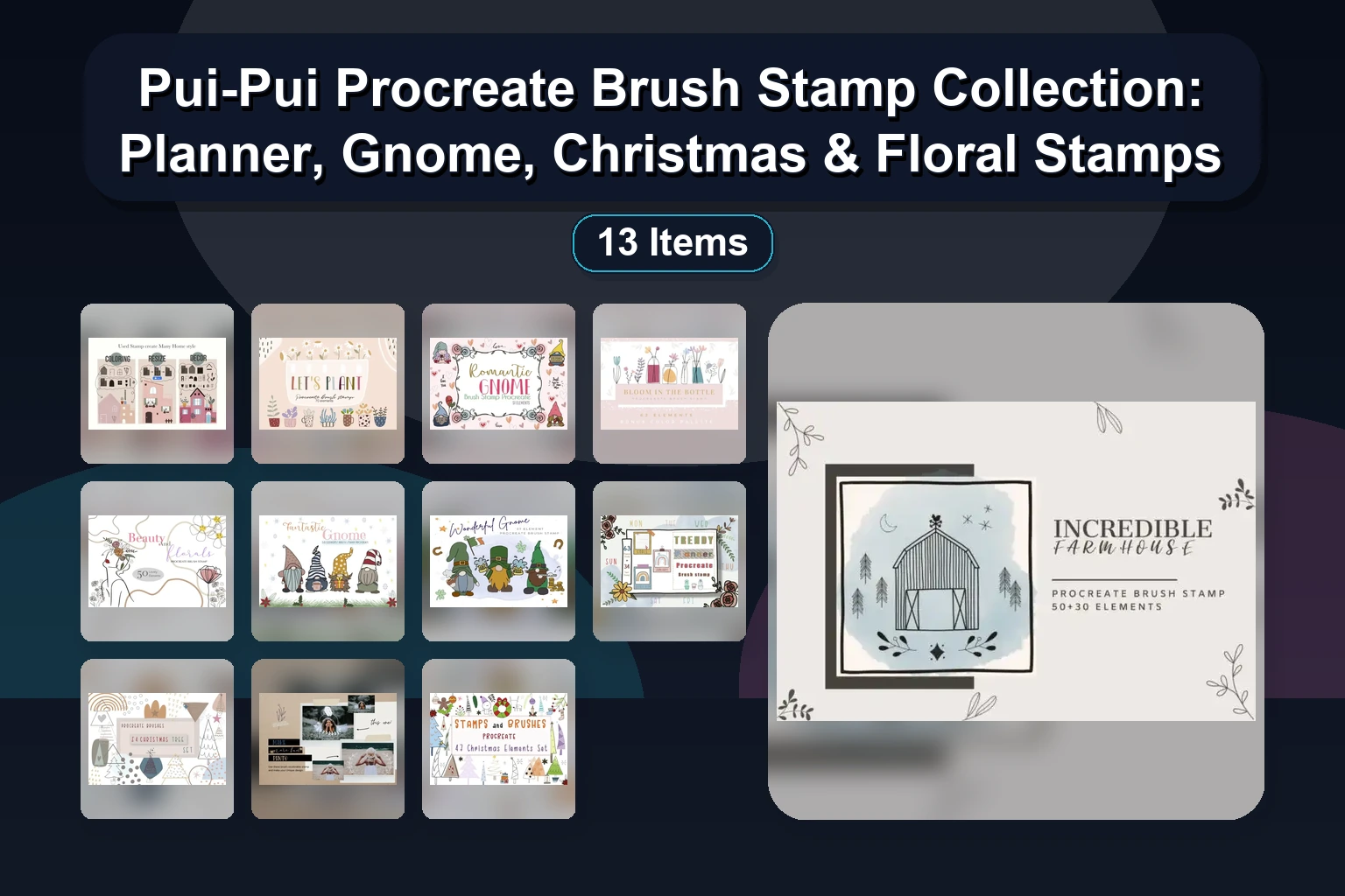 Pui-Pui Procreate Brush Stamp Collection: Planner, Gnome, Christmas & Floral Stamps