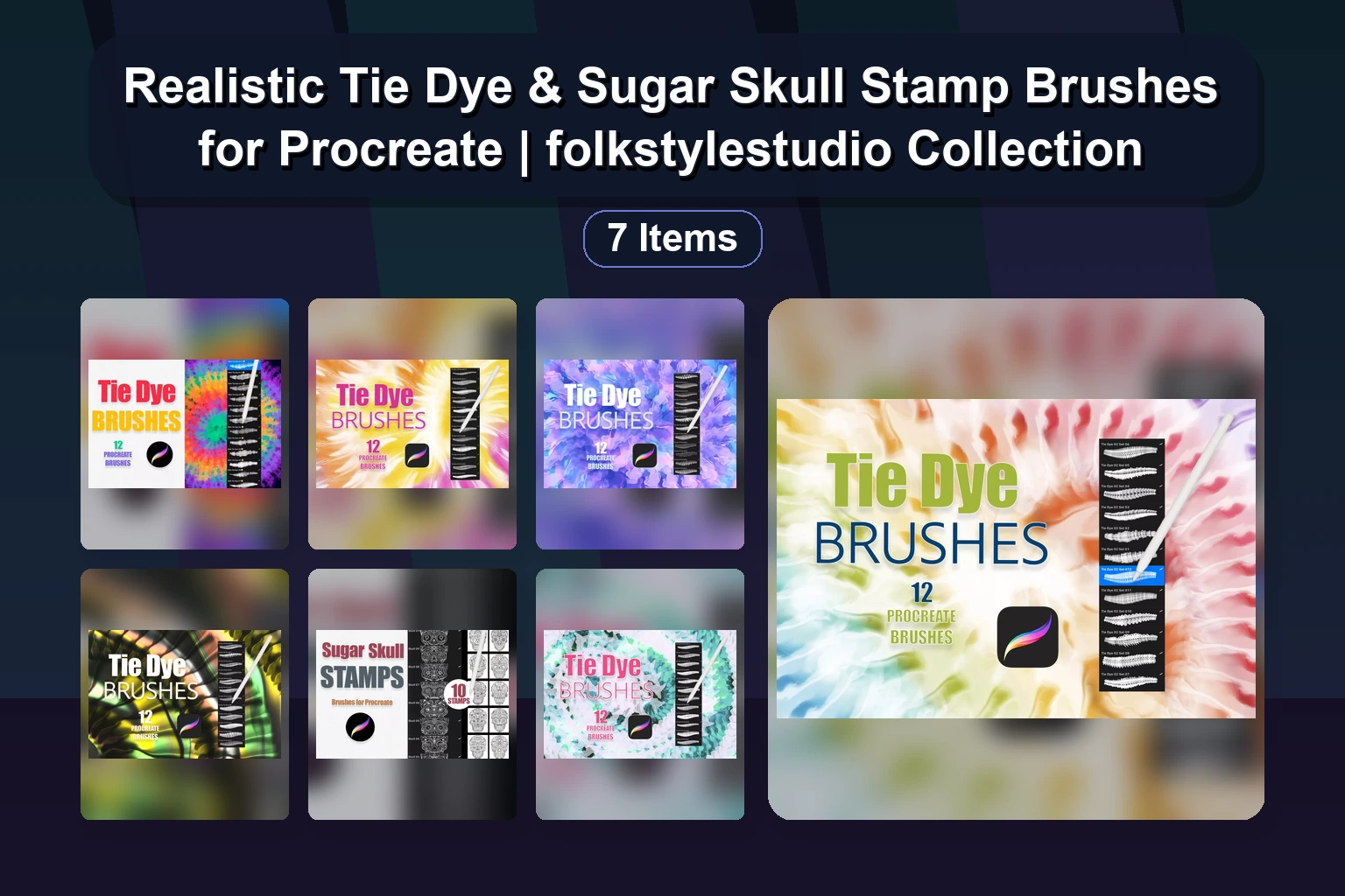 Realistic Tie Dye & Sugar Skull Stamp Brushes for Procreate | folkstylestudio Collection
