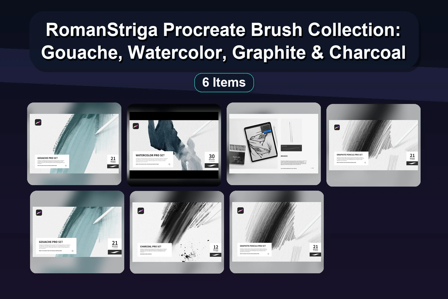 RiverosIllustration Procreate Brush Collection: Graphite, Charcoal, Portrait, Hair & Stamp Brushes for Digital Art