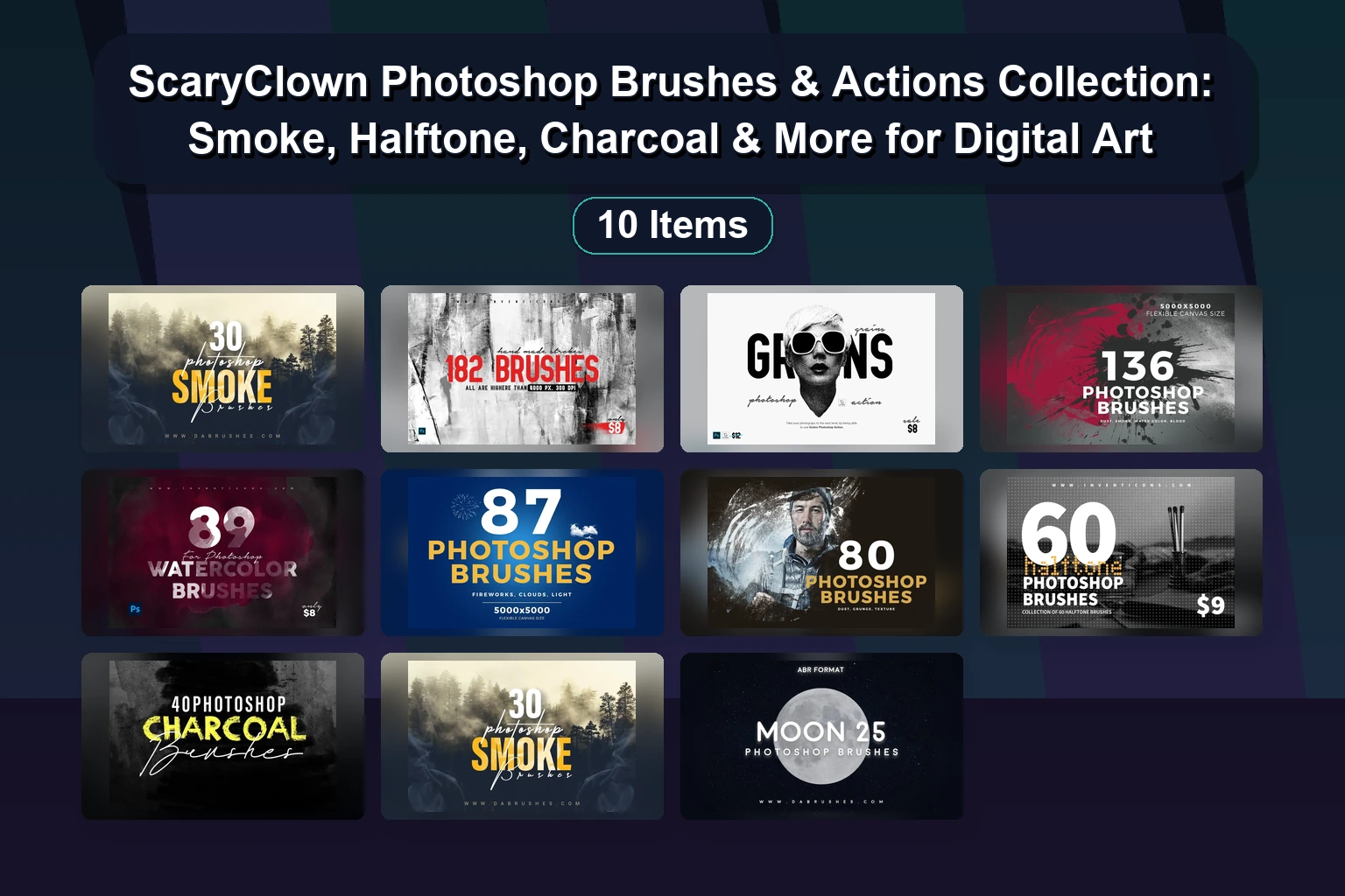 ScaryClown Photoshop Brushes & Actions Collection: Smoke, Halftone, Charcoal & More for Digital Art 1 ScaryClown Photoshop Brushes & Actions Collection: Smoke, Halftone, Charcoal & More for Digital Art ScaryClown Photoshop Brushes Actions Collection Smoke Halft collage c8a58640 1781887507