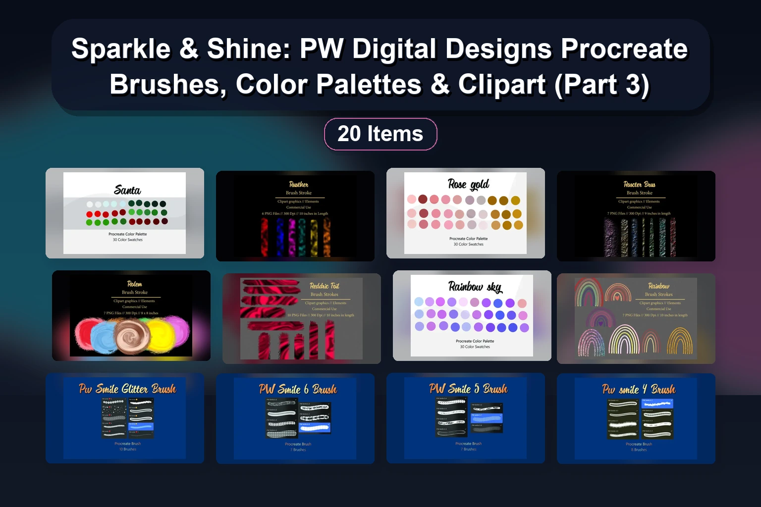 Sparkle & Shine: PW Digital Designs Procreate Brushes, Color Palettes & Clipart (Part 3)