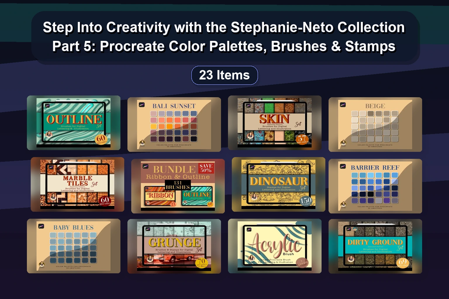Ultimate stephanie-neto Procreate Brushes & Color Palettes Bundle (Part 3) – 23 Items