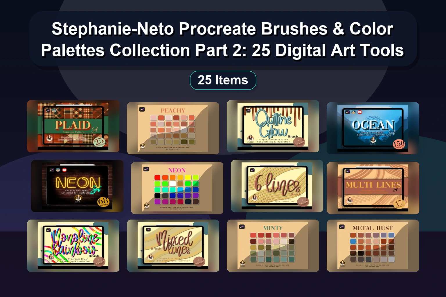 Ultimate stephanie-neto Procreate Brushes & Color Palettes Bundle (Part 3) – 23 Items