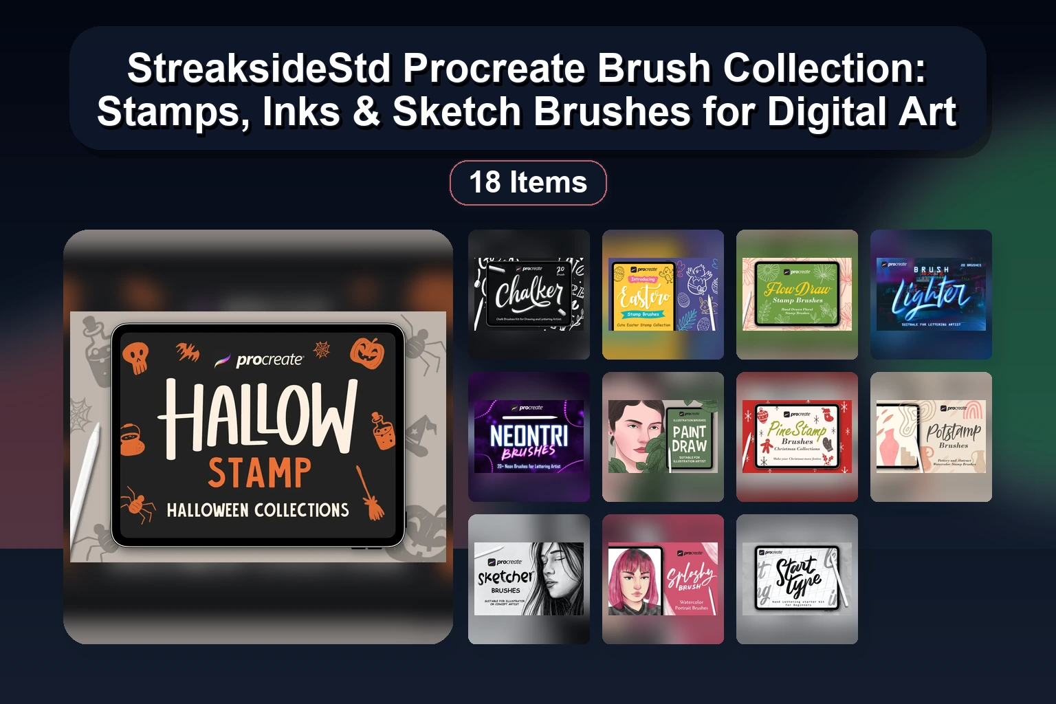 StreaksideStd Procreate Brush Collection: Stamps, Inks & Sketch Brushes for Digital Art