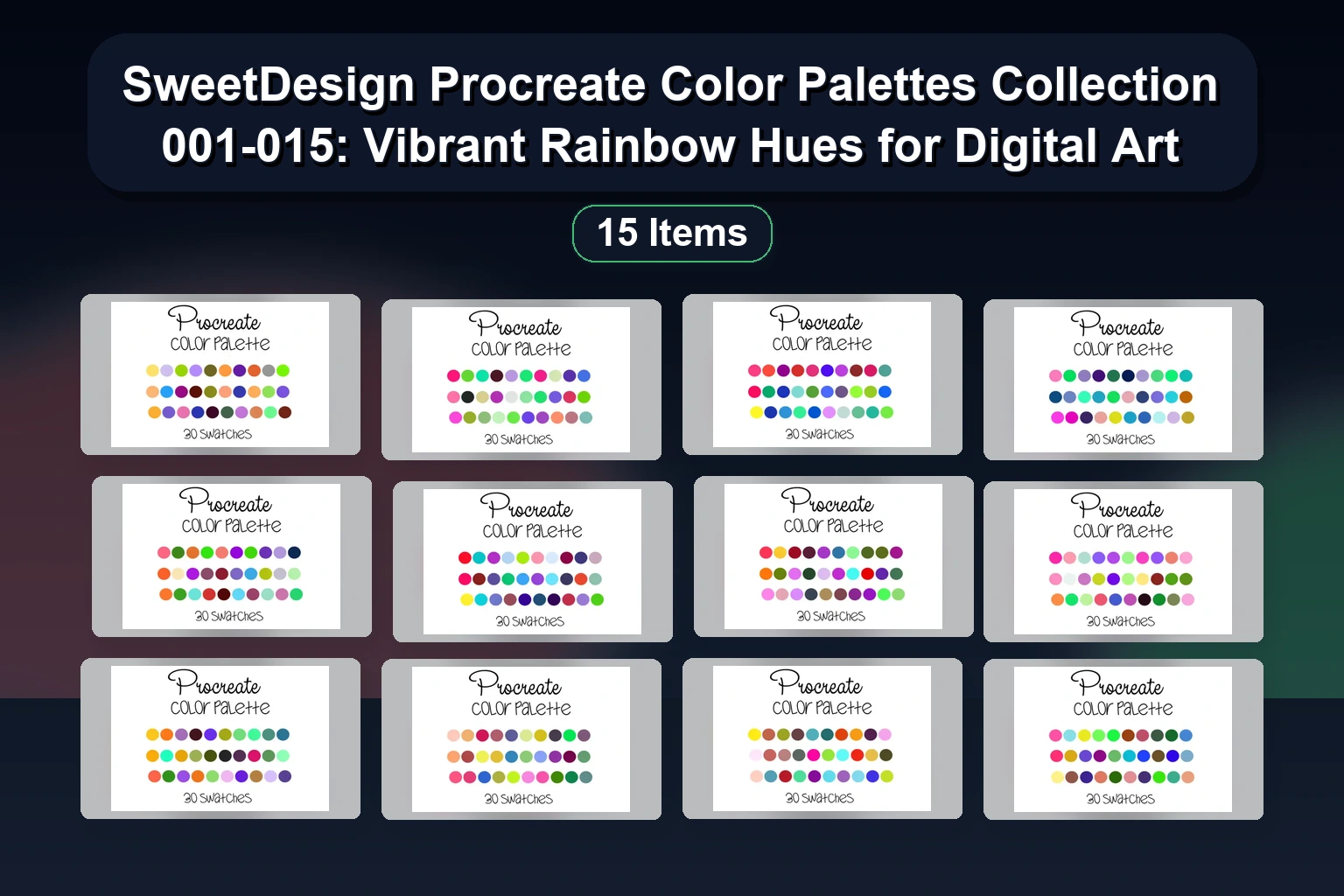 SweetDesign Procreate Color Palettes Collection 001-015: Vibrant Rainbow Hues for Digital Art 1 SweetDesign Procreate Color Palettes Collection 001-015: Vibrant Rainbow Hues for Digital Art SweetDesign Procreate Color Palettes Collection 001 015 Vibr collage ebc6704b 1781887539