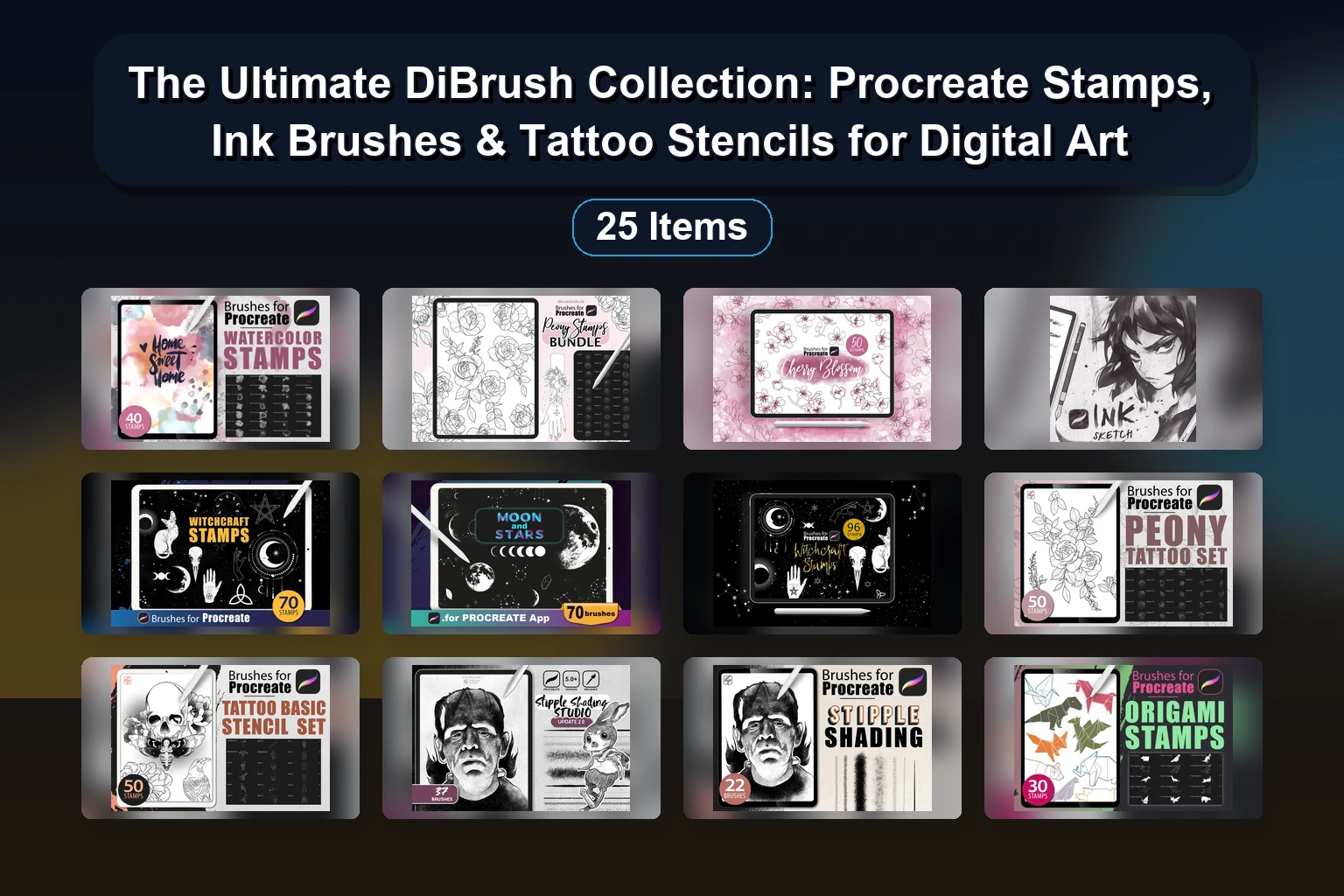The Ultimate DiBrush Collection: Procreate Stamps, Ink Brushes & Tattoo Stencils for Digital Art