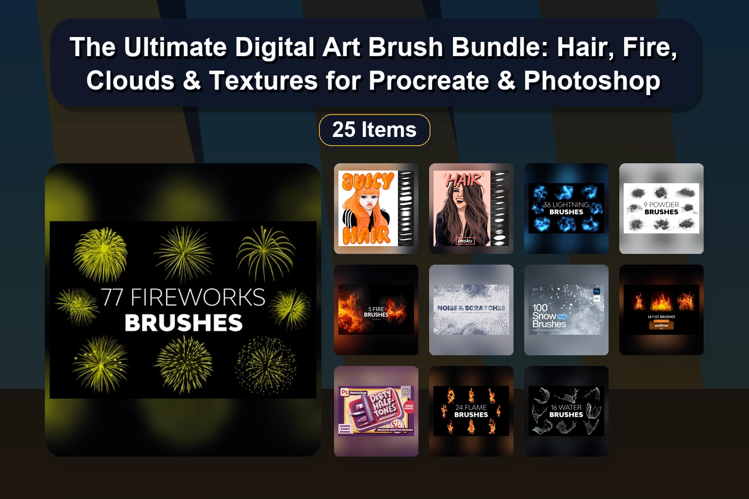 The Ultimate Digital Art Brush Bundle: Hair, Fire, Clouds & Textures for Procreate & Photoshop
