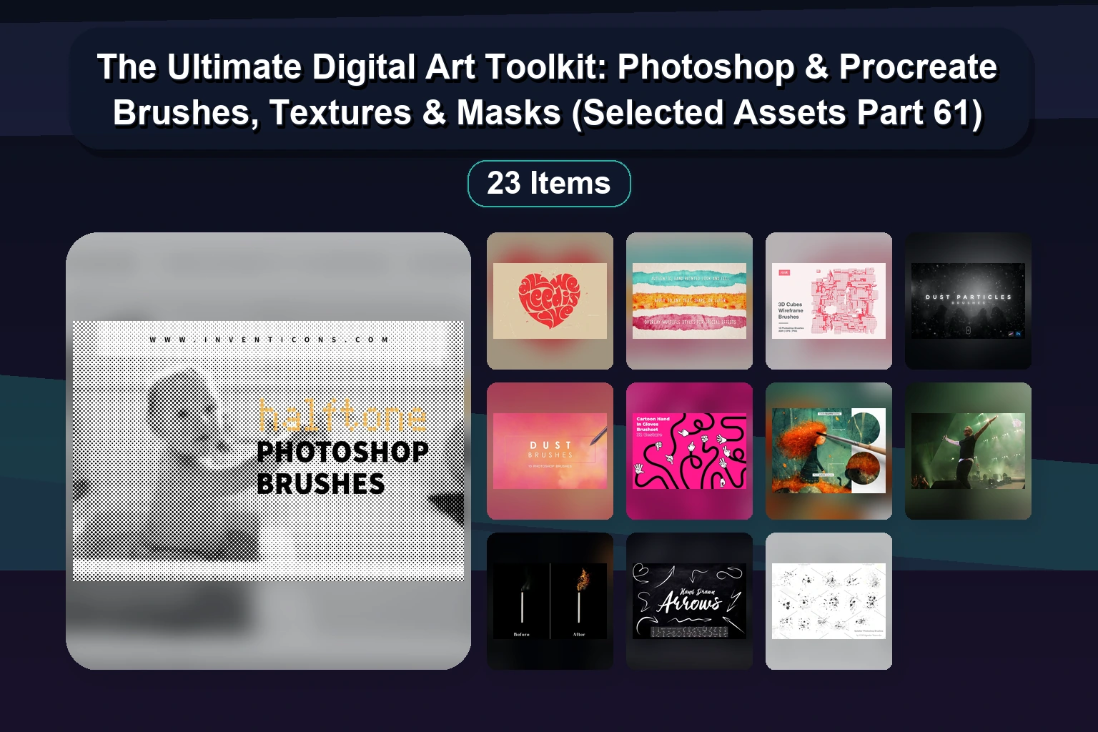 24 Procreate, Photoshop & Illustrator Brush Packs – Stamps, Splatters & Textures (Selected Assets Part 60)