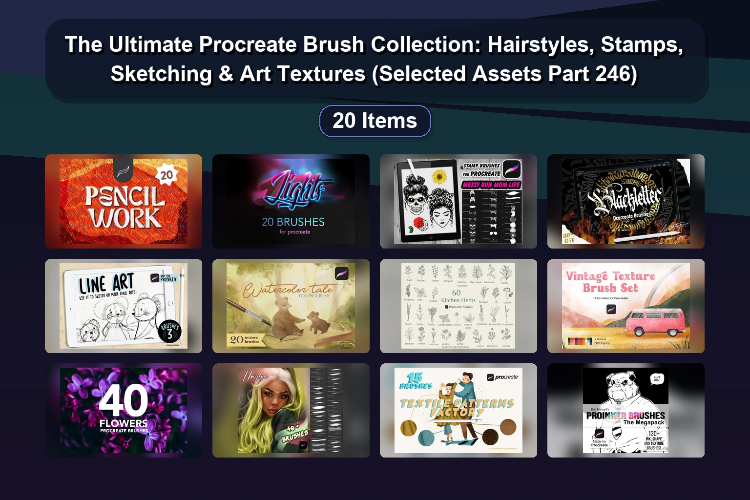 20 Procreate Brush Packs for Cityscapes, Textures, Calligraphy & Digital Art | Selected Assets Part 245