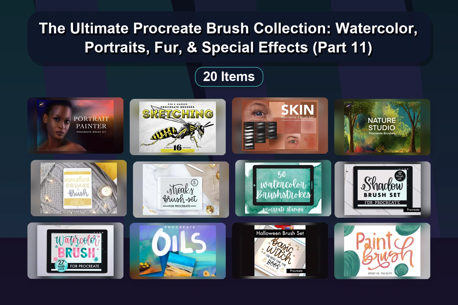 The Ultimate Procreate Brush Collection: Watercolor, Portraits, Fur, & Special Effects (Part 11)