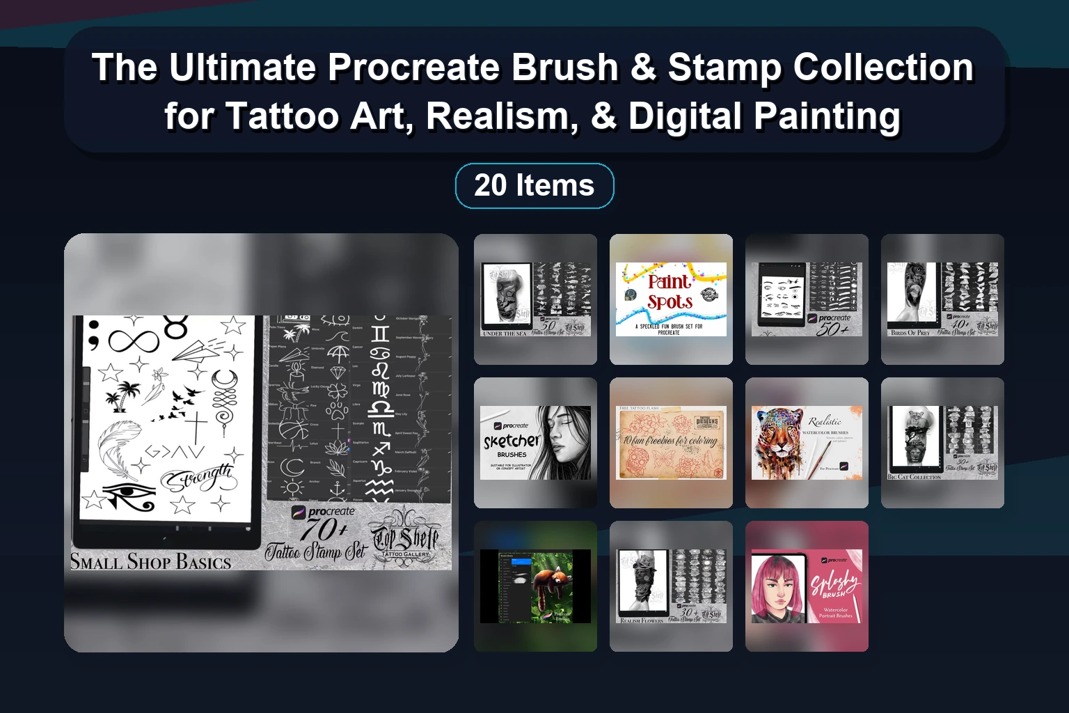 Essential Procreate Brushes & Stamps: Skulls, Eyes, Hair, Flora, & Tattoo Design Kit (Part 3)
