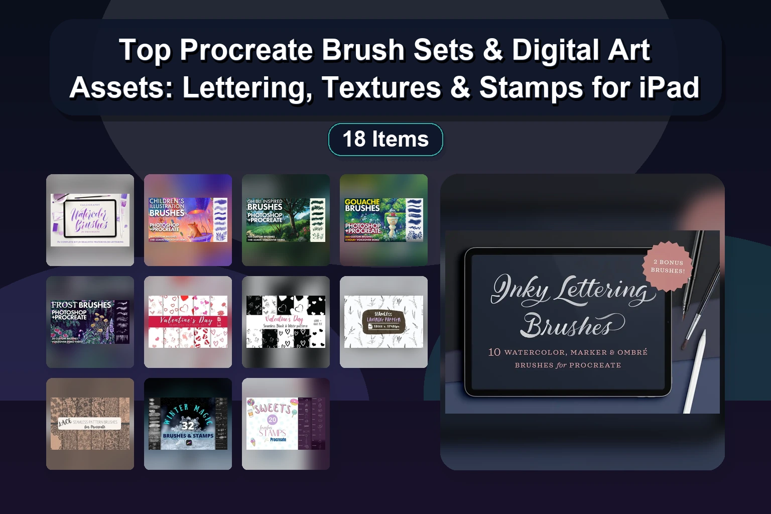 Procreate Hair Brushes, Retro Text Effects & Digital Art Stamps – Selected Assets Part 326
