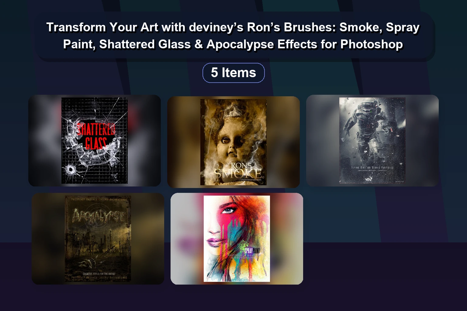 Transform Your Art with deviney’s Ron’s Brushes: Smoke, Spray Paint, Shattered Glass & Apocalypse Effects for Photoshop