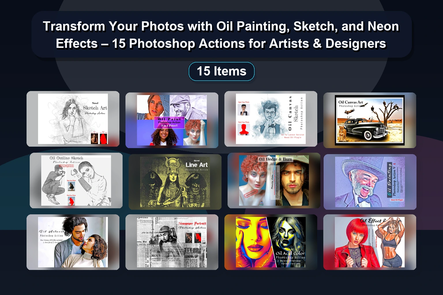 18 Paint & Oil Art Photoshop Actions for Creative Portraits & Digital Art