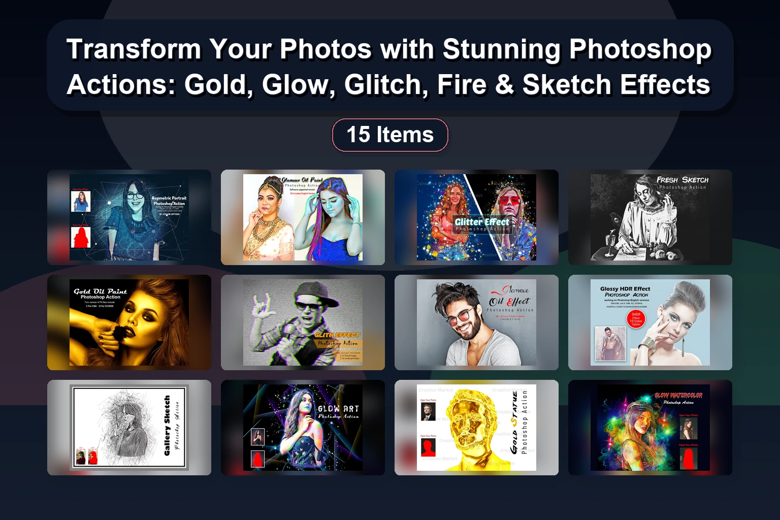 Transform Your Photos with Stunning Photoshop Actions: Gold, Glow, Glitch, Fire & Sketch Effects 1 Transform Your Photos with Stunning Photoshop Actions: Gold, Glow, Glitch, Fire & Sketch Effects Transform Your Photos with Stunning Photoshop Actions Gold G collage 63eba738 1781864439