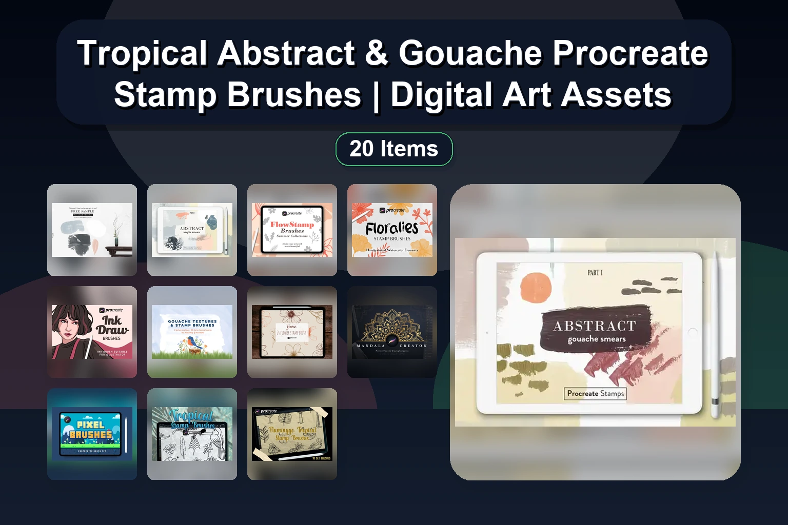 Procreate & Photoshop Stamp Brushes for Texture, Watercolor & Pattern Art (Selected Assets Part 118)
